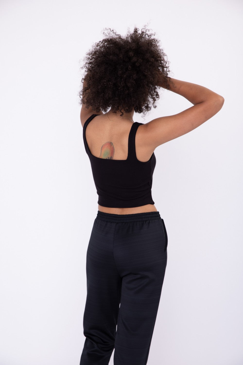 Double Lined Ribbed Square Neck Crop Tank Black