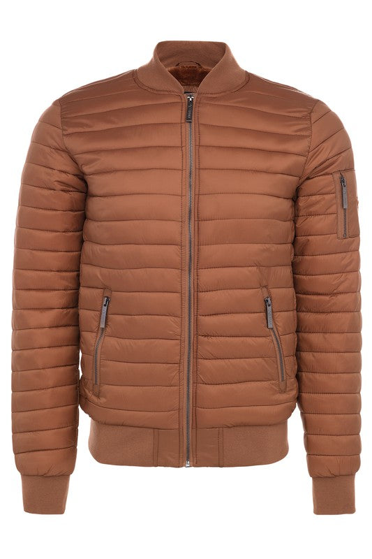 Puffer Bomber Jacket Camel Brown