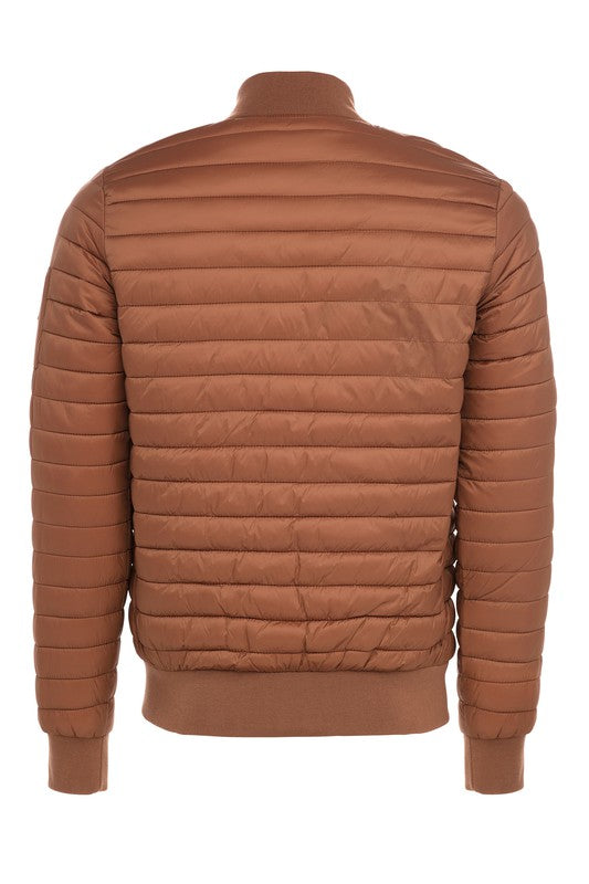 Puffer Bomber Jacket Camel Brown