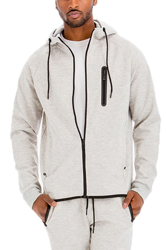 Hooded Full Zip Track Running Sweatshirt Gray