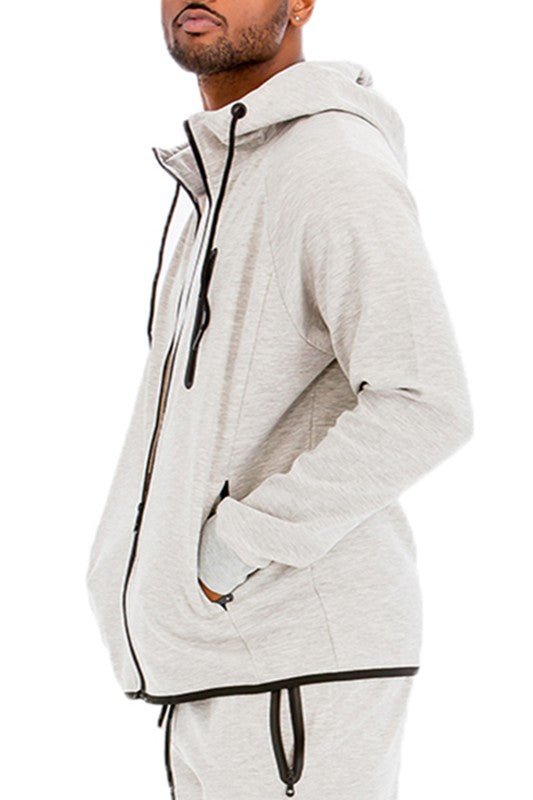 Hooded Full Zip Track Running Sweatshirt Gray