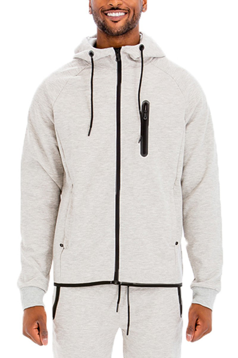 Hooded Full Zip Track Running Sweatshirt Gray