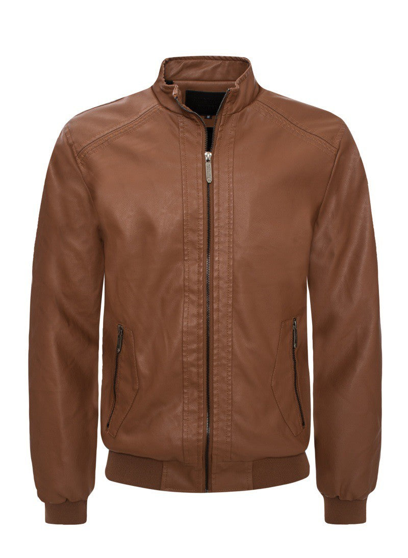 Brown Leather Bomber Jacket