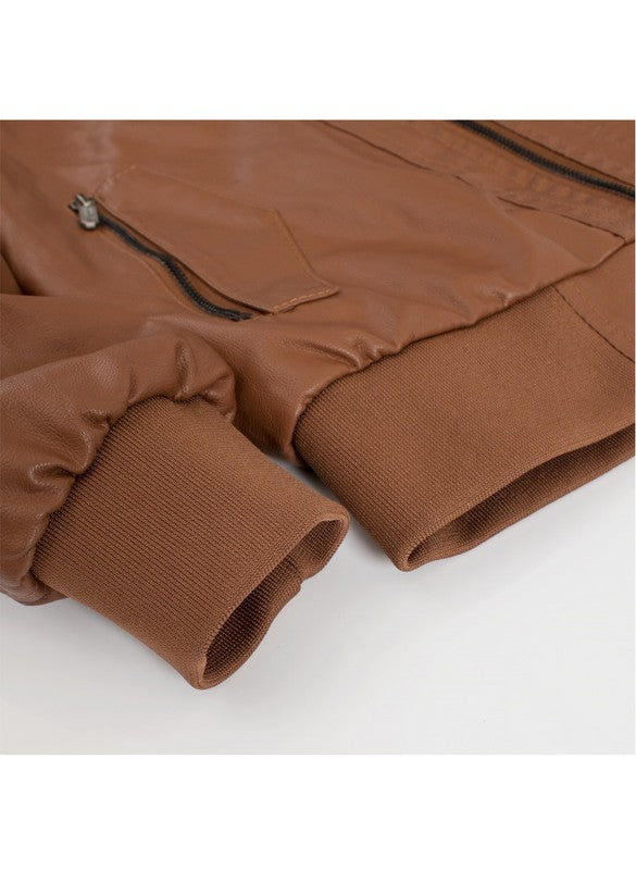 Brown Leather Bomber Jacket