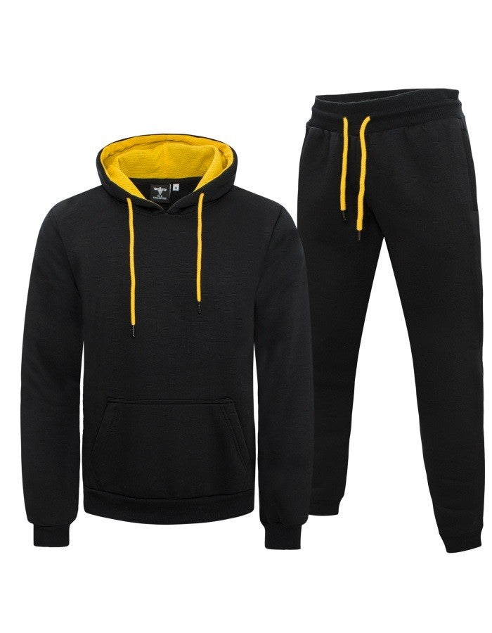 Hooded Drawstring Pullover Sweatshirt Black/Yellow