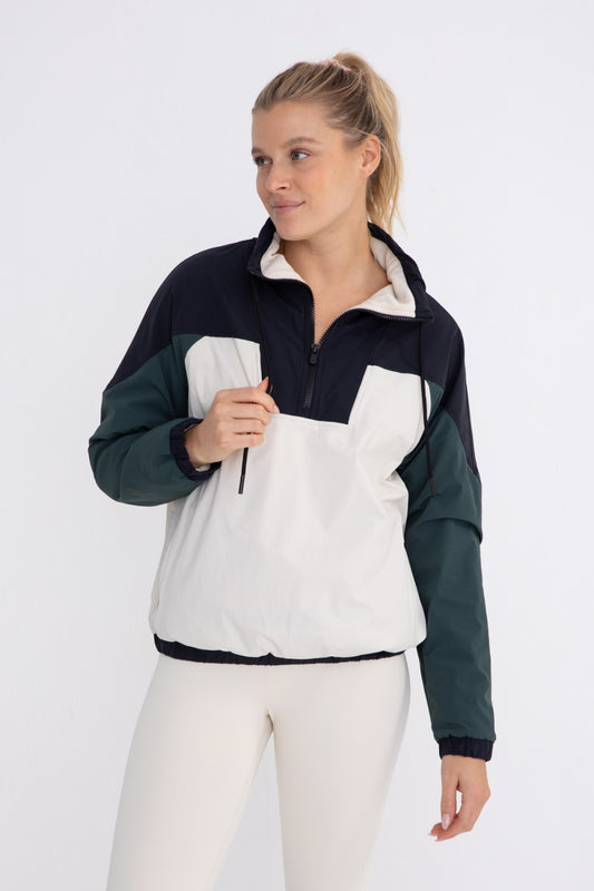 Colorblock 1/4 Zip Drawstring Collar Active Jacket