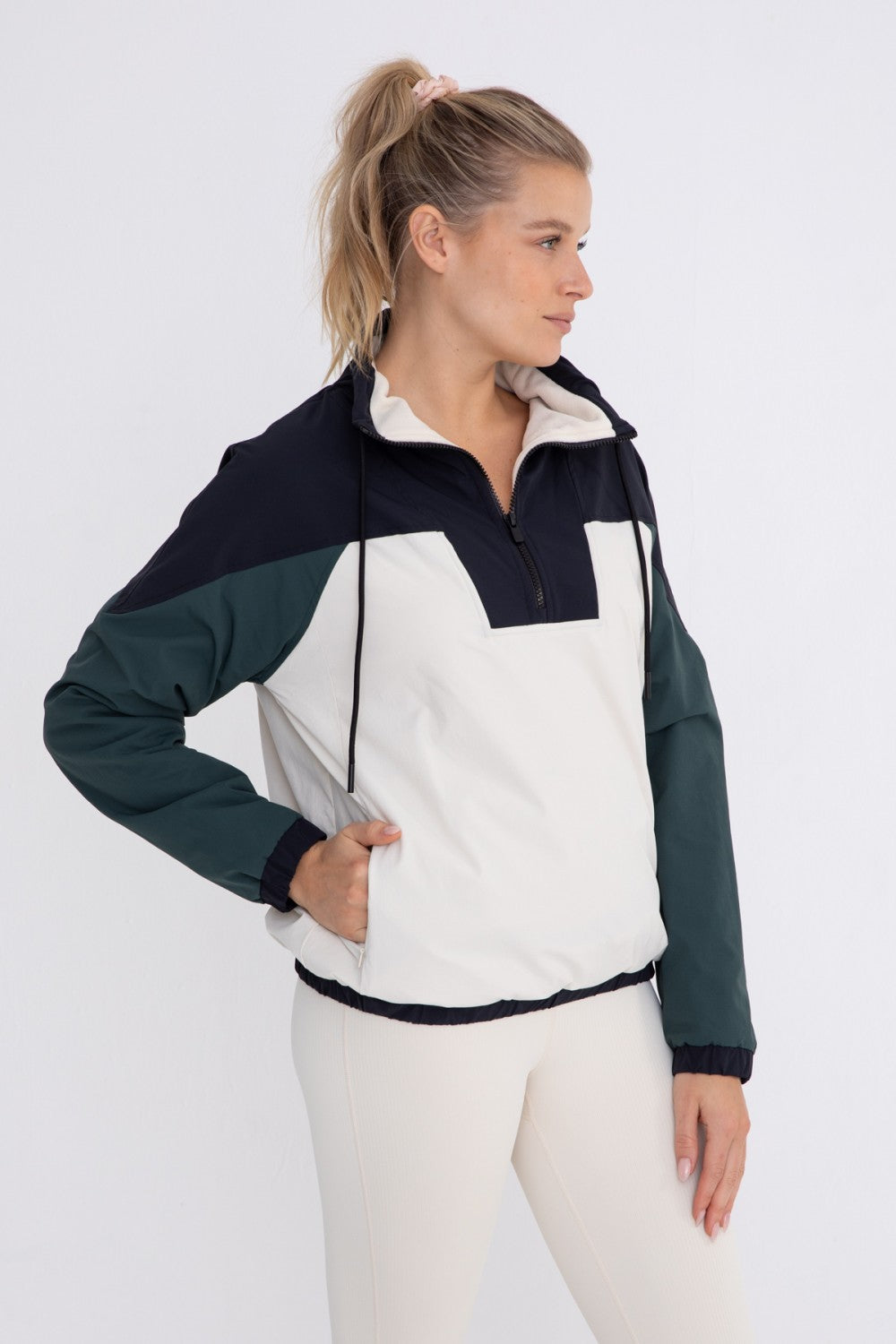 Colorblock 1/4 Zip Drawstring Collar Active Jacket