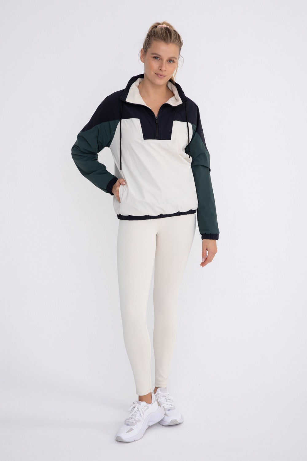 Colorblock 1/4 Zip Drawstring Collar Active Jacket