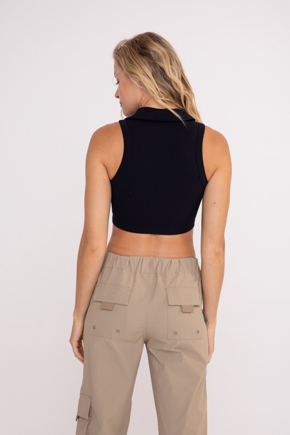 Ribbed Crop Polo Collar Tank