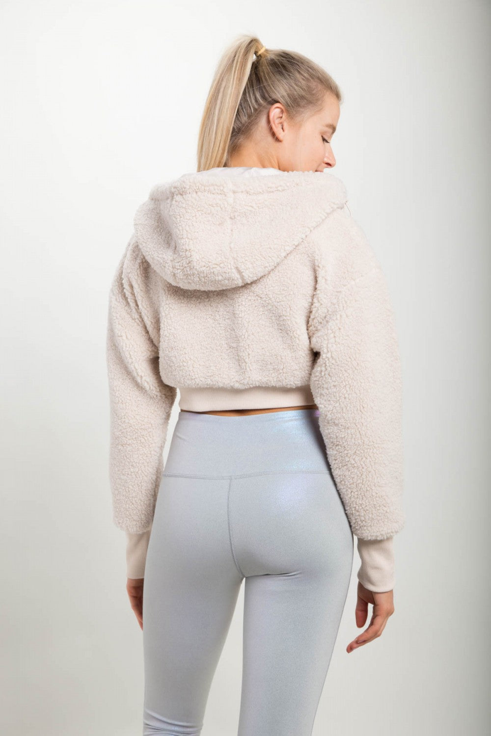 Crop Hooded Sherpa Jacket Cream