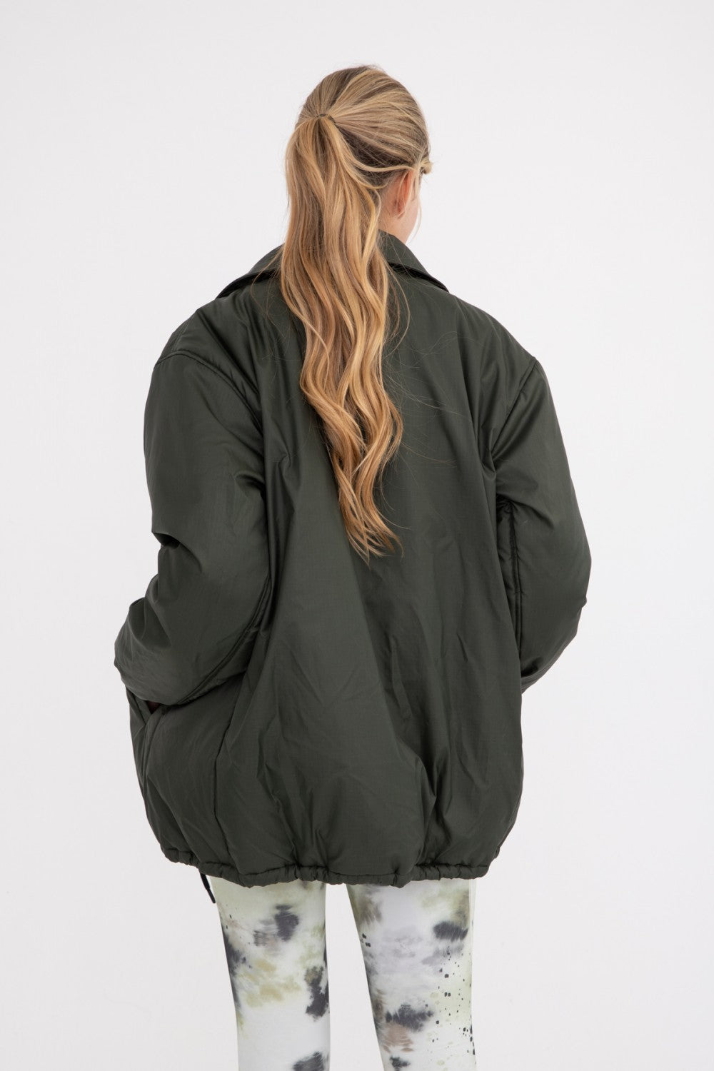 Longline Oversized Collar Drawstring Jacket Green