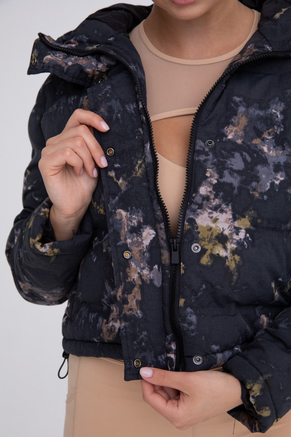 Floral Watercolor Hooded Cropped Puffer Jacket