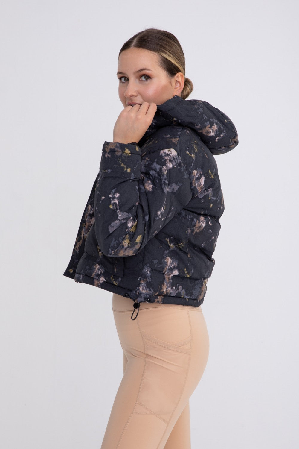 Floral Watercolor Hooded Cropped Puffer Jacket