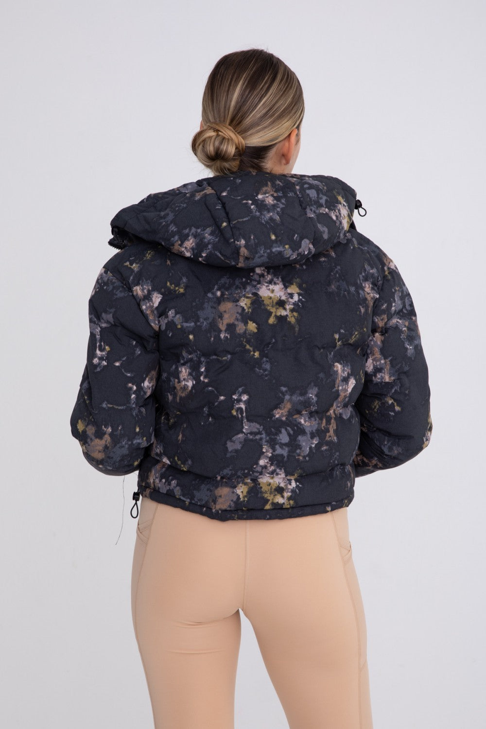 Floral Watercolor Hooded Cropped Puffer Jacket