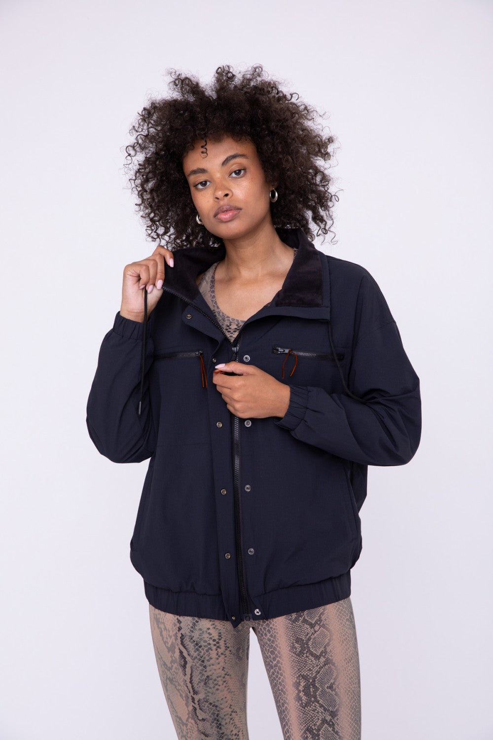 Oversized Trucker Fleece-Lined Collar Zip Jacket Black