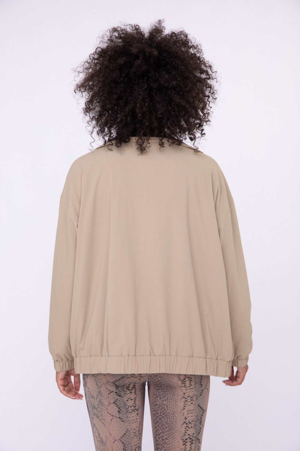 Oversized Trucker Fleece-Lined Collar Zip Jacket Tan