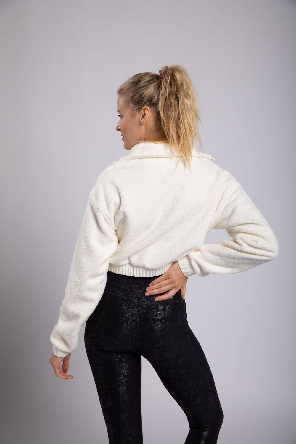 Cropped Teddy Half-Zip Pullover Ivory