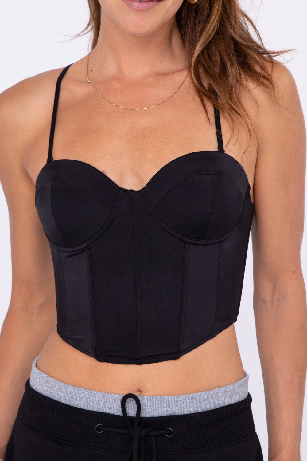 Corset Thin Strap Crop Top Black