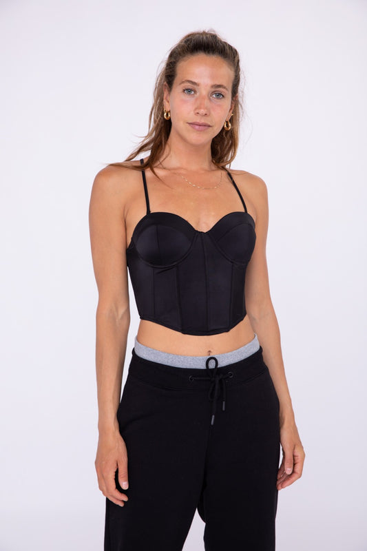 Corset Thin Strap Crop Top Black