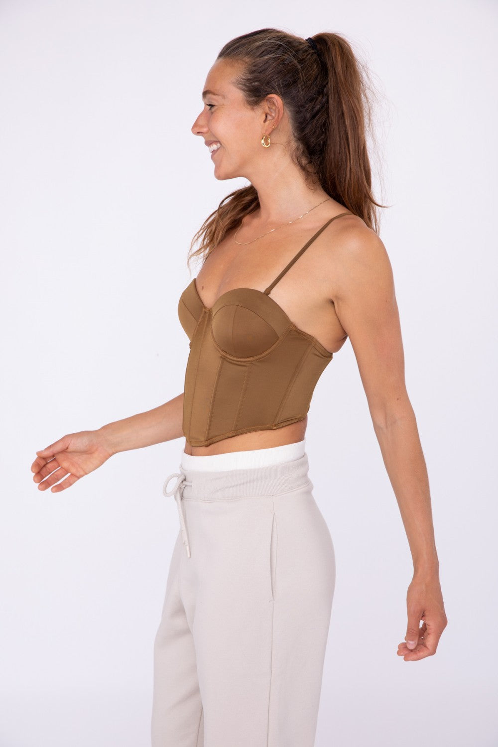 Corset Thin Strap Crop Top Bronze