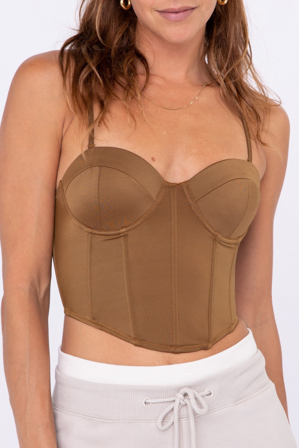 Corset Thin Strap Crop Top Bronze