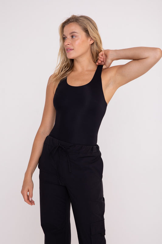 Scoop Neck Tank Bodysuit Black