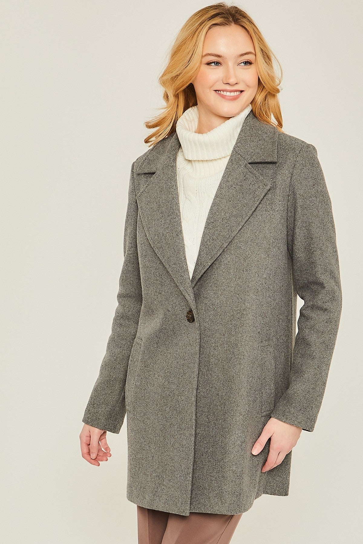 Brushed Collar Long Peacoat Jacket