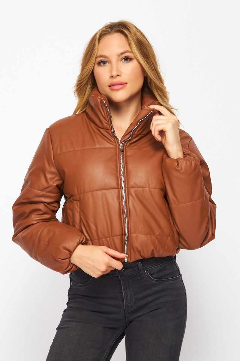 Leather Collar Puffer Jacket