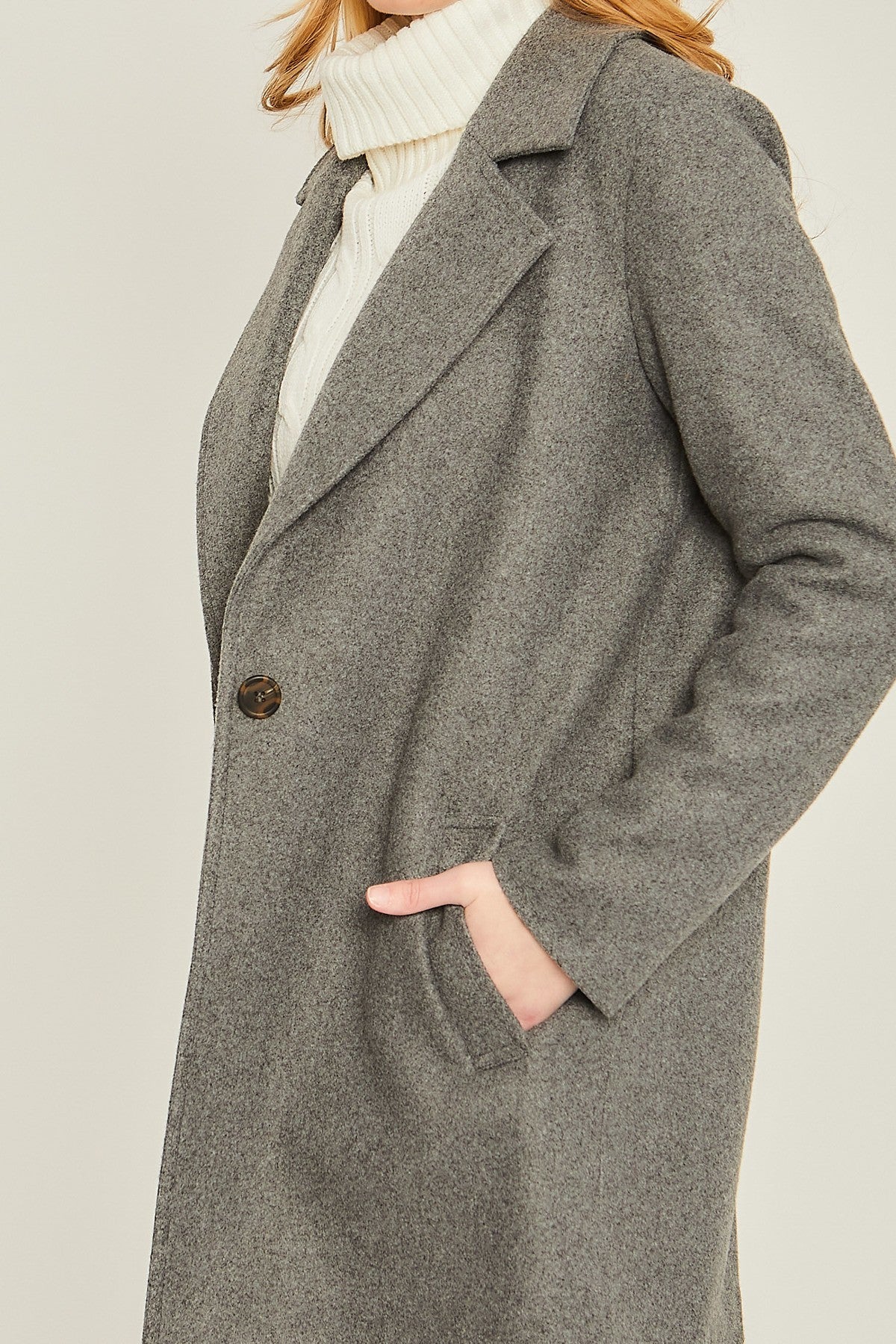 Brushed Collar Long Peacoat Jacket