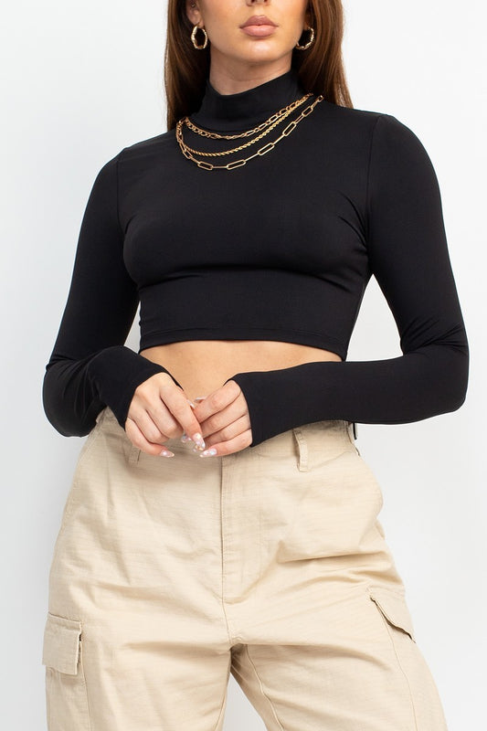 Crop Mock Neck Long Sleeve Top