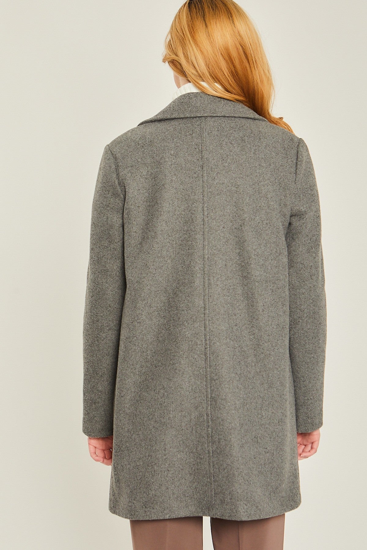 Brushed Collar Long Peacoat Jacket