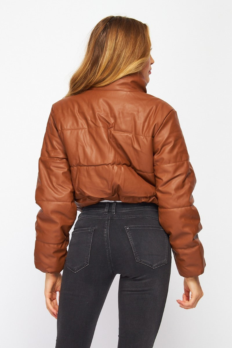 Leather Collar Puffer Jacket