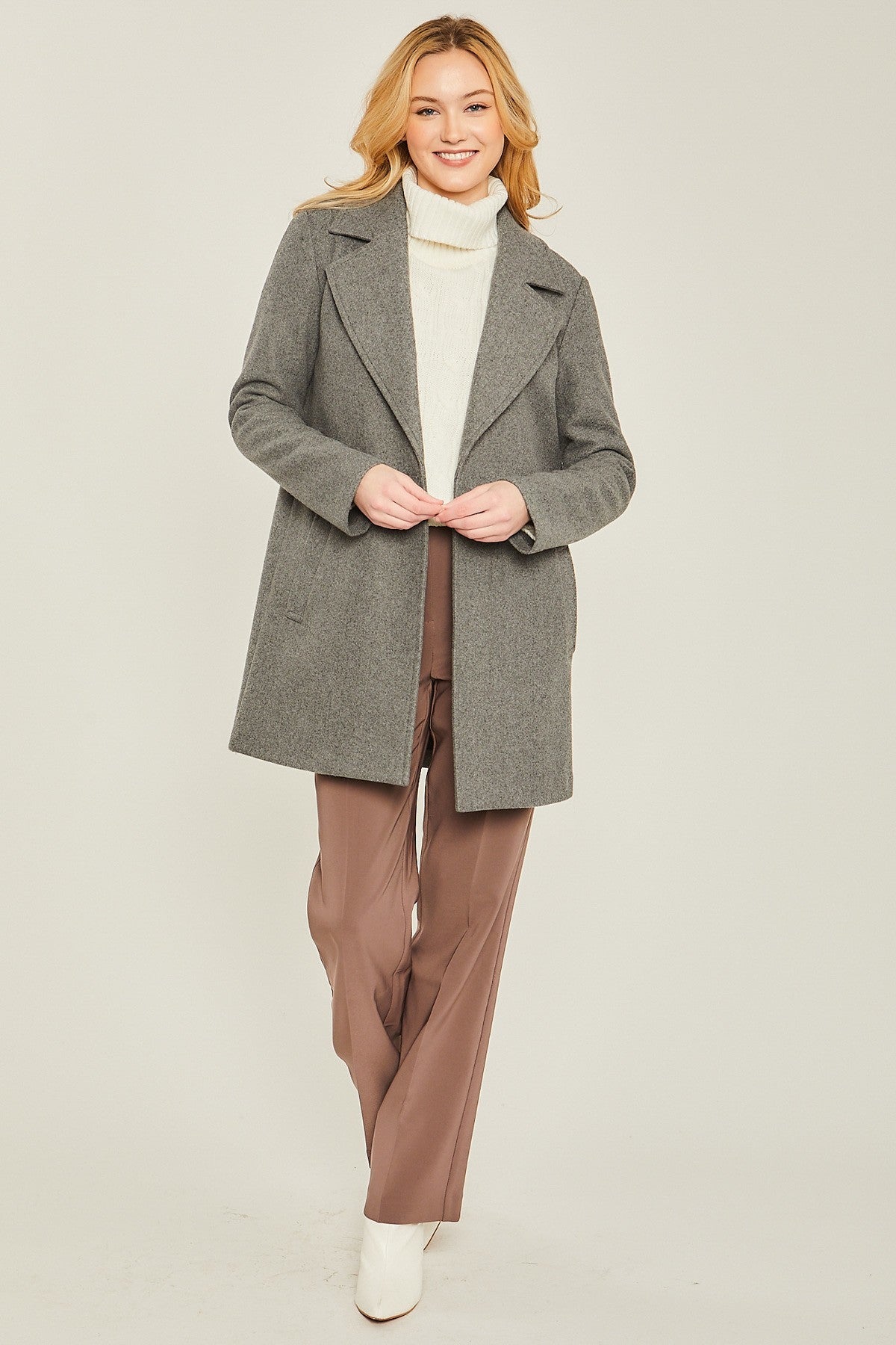 Brushed Collar Long Peacoat Jacket