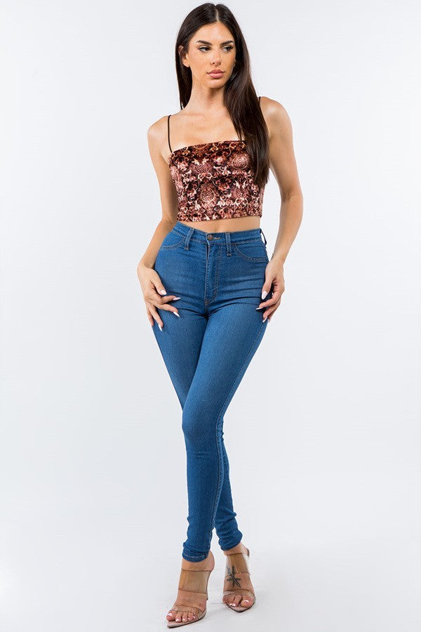 Architect Velvet Thin Strap Crop Top