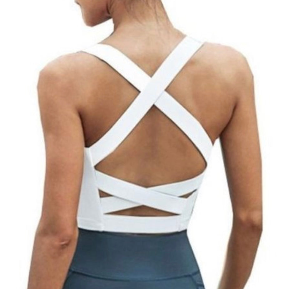 Square Neck Multi Cross Back Crop Top White