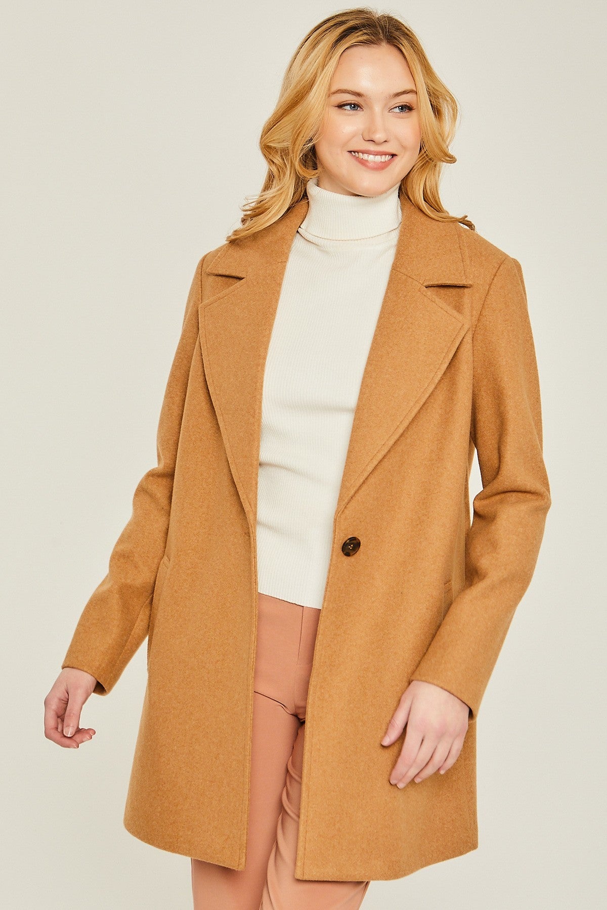 Brushed Collar Long Peacoat Jacket